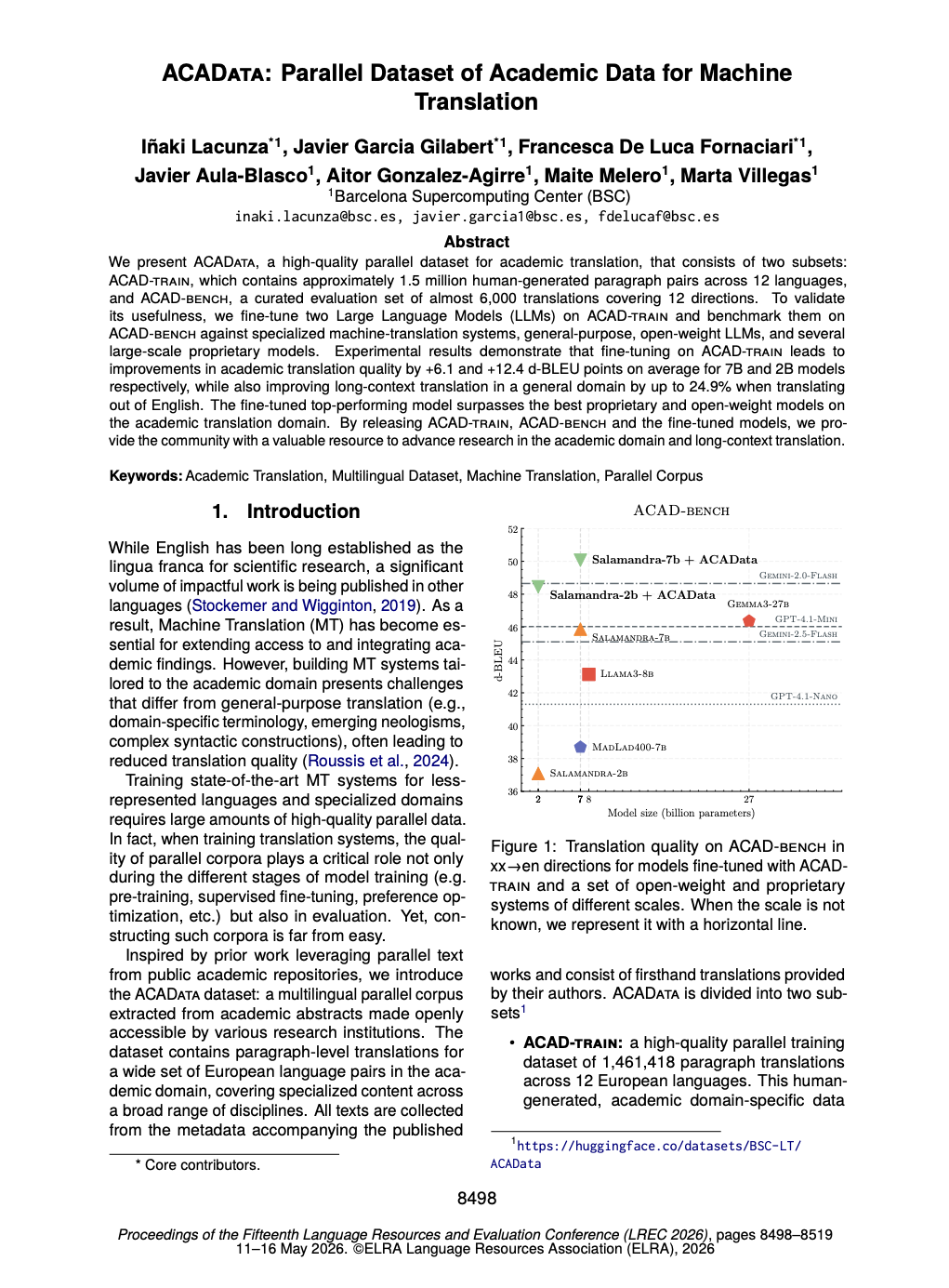 ACADATA: Parallel Dataset of Academic Data for Machine Translation